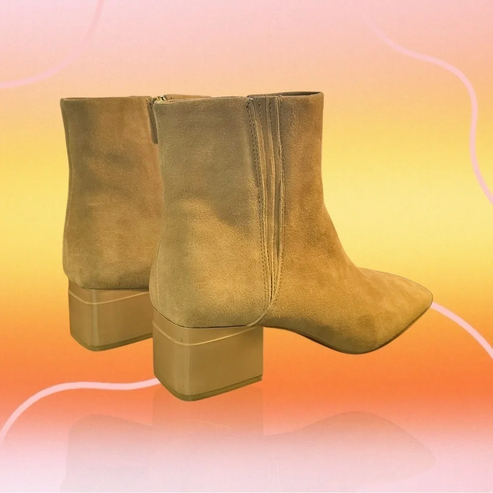 Franco Sarto ‘Waxtona’ Beige / Nude Genuine Suede Block Heel Ankle Boots Size 9